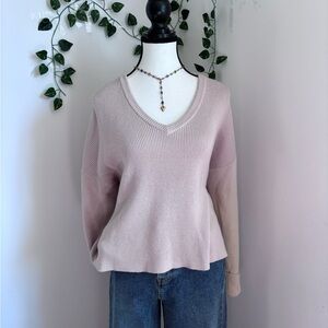 Frank & Oak Cream V-Neck Long Sleeve Sweater Spring
